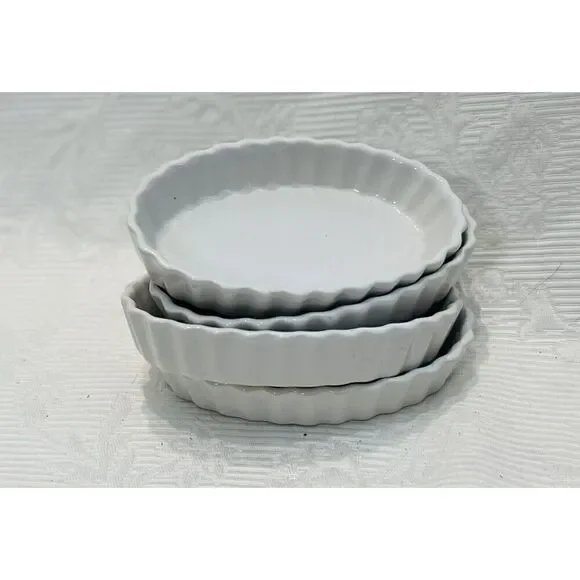 BonJour 4-oz Creme Brulee Ramekins Set of 4 Oval Shaped White - Picture 2 of 8